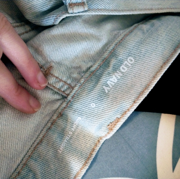 Old Navy slouchy straight high rise light wash button fly jeans. Has a couple of - Picture 2 of 8